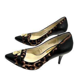 Michael Kors Leopard Animal Print Pumps Heels Black Leather Trim Calf Hair 6.5M